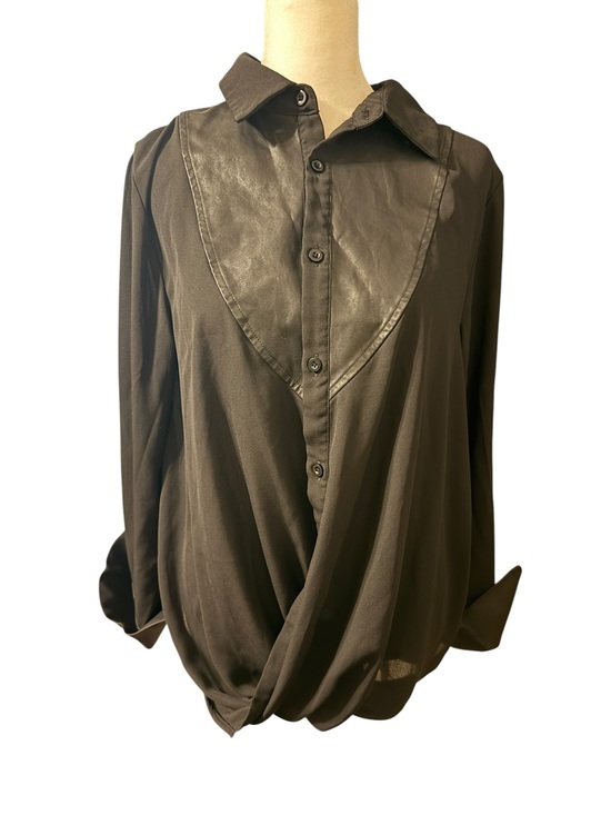 Gracia Tops - Gracie Women’s Faux Leather Bib button up Casual Top